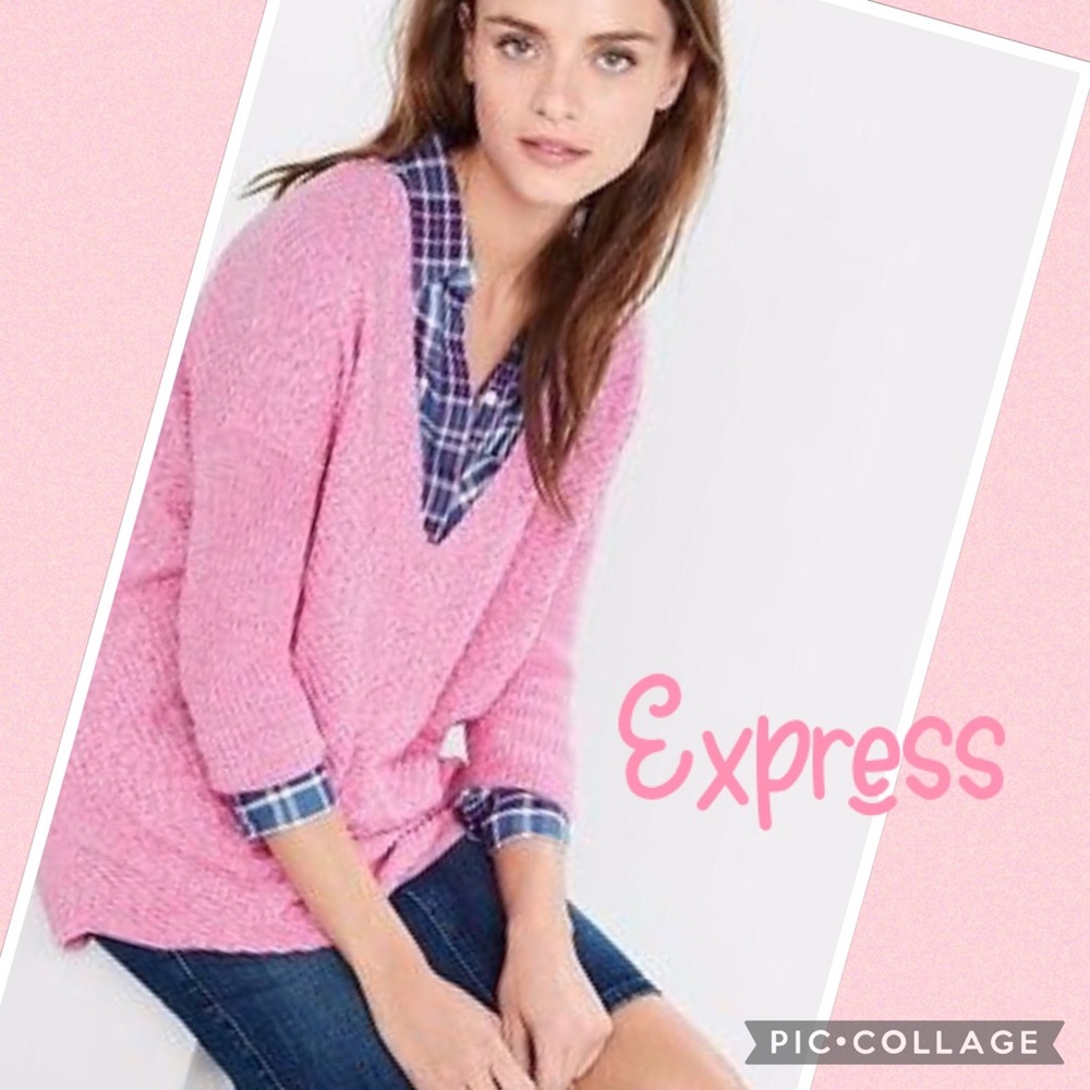 HP!! EXPRESS Pink Marled Engineered Rib Sweater